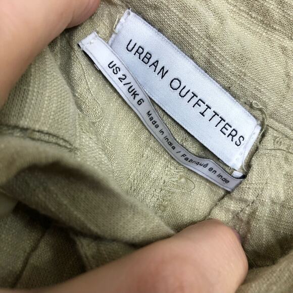 Urban Outfitters Pants Summer Cotton Slub Button Fly Straight Leg Pale Green 2 - Picture 4 of 8